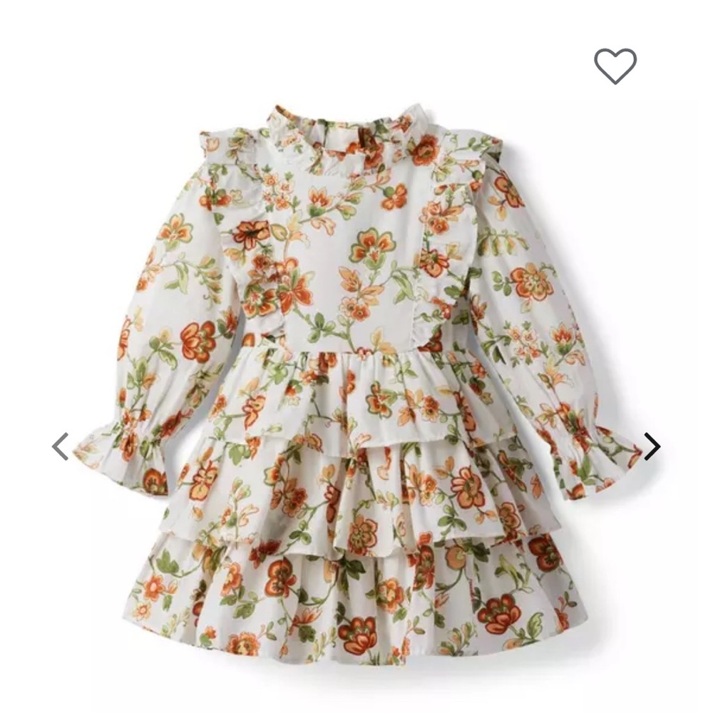 Janie and Jack Floral Ruffle Dress - White and Orange 5t
